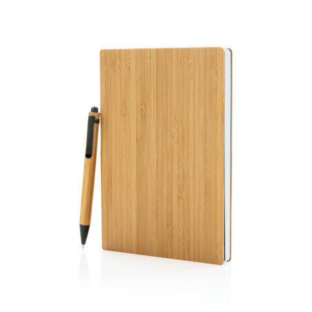 Set carnets de notes A5 et stylo en bambou Personnalisable | BCM Goodies - 1