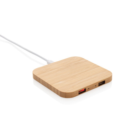 Chargeur sans fil 5W et USB en bambou Personnalisable | BCM Goodies - 1