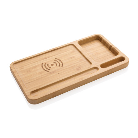 Organiseur de bureau en bambou avec chargeur 10W Personnalisable | BCM Goodies - 1