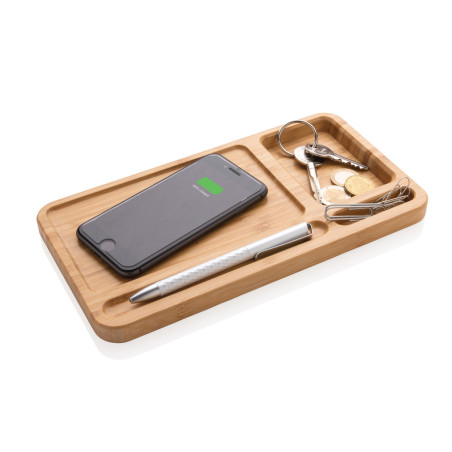 Organiseur de bureau en bambou avec chargeur 10W Personnalisable | BCM Goodies - 2
