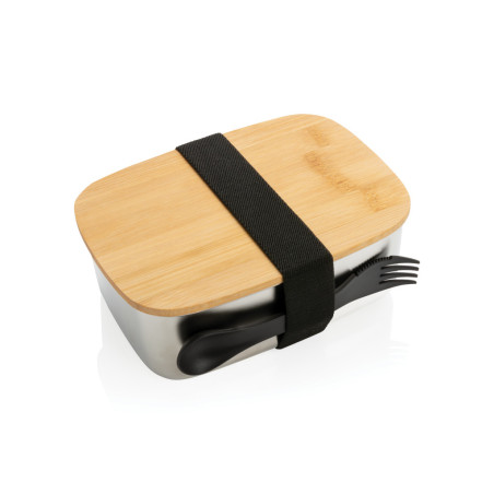 Boîte à Lunch en acier avec couvercle en bambou et cuichette Personnalisable | BCM Goodies - 1