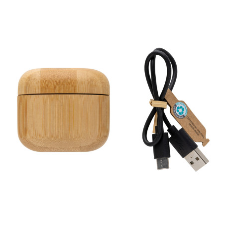 Écouteurs TWS en plastique recyclé RCS et bambou Personnalisable | BCM Goodies - 2