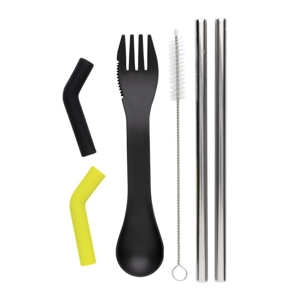Set pailles 2 pcs et couverts Tierra - Ensemble écologique en acier inoxydable pour réduire l'impact environnemental