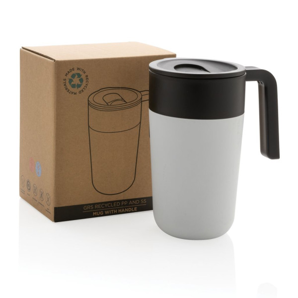 Tasse en acier inoxydable et PP recyclé GRS avec poignée - 480 ml | Produit écologique et personnalisable