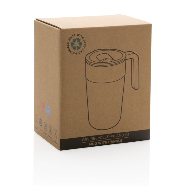 Tasse en acier inoxydable et PP recyclé GRS avec poignée - 480 ml | Produit écologique et personnalisable