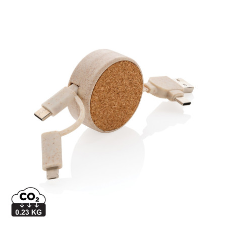 Câble rétractable 6 en 1 en liège et fibre de paille Personnalisable | BCM Goodies - 3