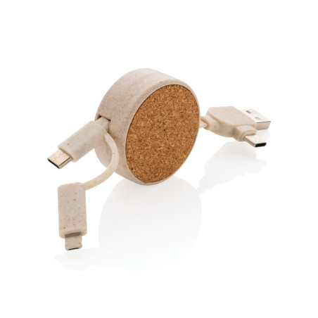 Câble rétractable 6 en 1 en liège et fibre de paille Personnalisable | BCM Goodies - 1
