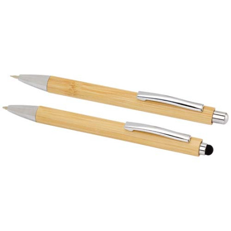 Set stylo bille et porte-mine Oblys en bambou (encre noire) Personnalisable | BCM Goodies - 1