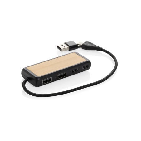 Hub USB à double entrée en plastique et en bambou  RCS Link Personnalisable | BCM Goodies - 1