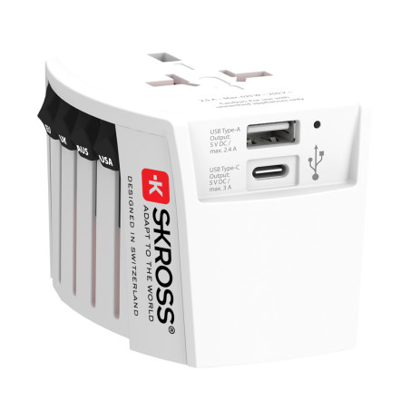 SKROSS Adaptateur de voyage universel MUV 2-Pôles avec USB Personnalisable | BCM Goodies - 1