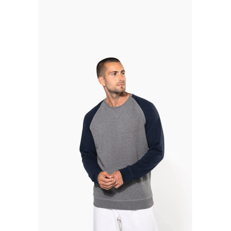 Sweat-shirt French Terry Bio bicolore col rond manches raglan homme Personnalisable | BCM Goodies - 4