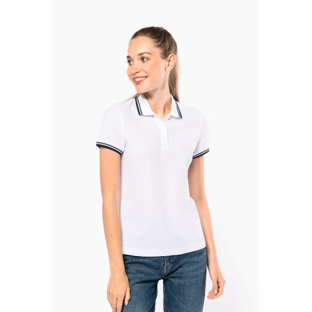 Polo femme manches courtes à liserés contrastés Personnalisable | BCM Goodies - 4