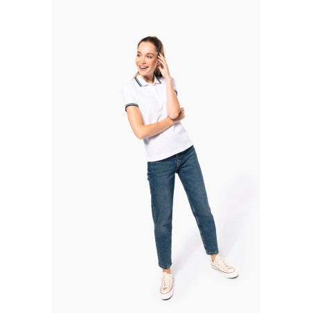 Polo femme manches courtes à liserés contrastés Personnalisable | BCM Goodies - 3
