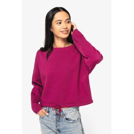 Sweat-shirt écoresponsable à col rond oversize crop femme Personnalisable | BCM Goodies - 4