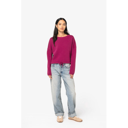 Sweat-shirt écoresponsable à col rond oversize crop femme Personnalisable | BCM Goodies - 1