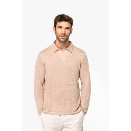 Polo manches longues en lin homme Personnalisable | BCM Goodies - 4