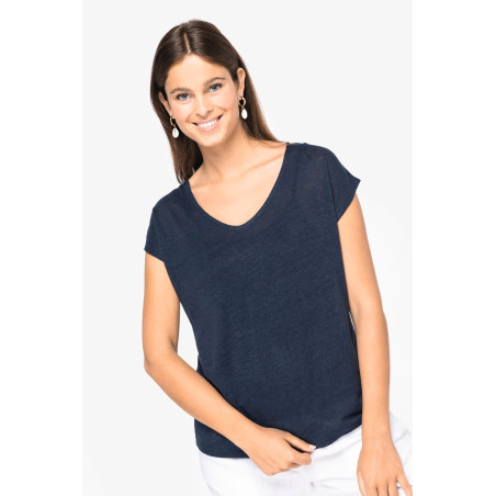 T-shirt col V en lin femme Personnalisable | BCM Goodies - 4