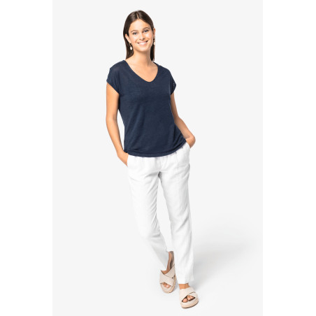 T-shirt col V en lin femme Personnalisable | BCM Goodies - 1