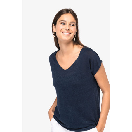 T-shirt col V en lin femme Personnalisable | BCM Goodies - 2