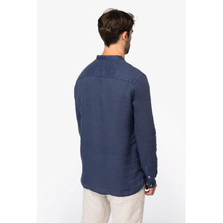 Chemise à col Mao délavée  en lin homme Personnalisable | BCM Goodies - 3
