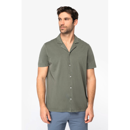 Chemise écoresponsable délavée en jersey manches courtes à col bowling homme Personnalisable | BCM Goodies - 4