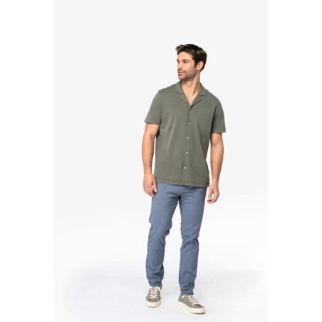 Chemise écoresponsable délavée en jersey manches courtes à col bowling homme Personnalisable | BCM Goodies - 1