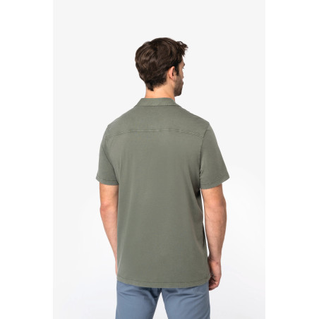 Chemise écoresponsable délavée en jersey manches courtes à col bowling homme Personnalisable | BCM Goodies - 2