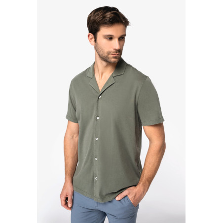 Chemise écoresponsable délavée en jersey manches courtes à col bowling homme Personnalisable | BCM Goodies - 3