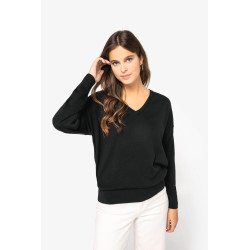 Pull écoresponsable col V en lyocell femme Personnalisable | BCM Goodies - 4