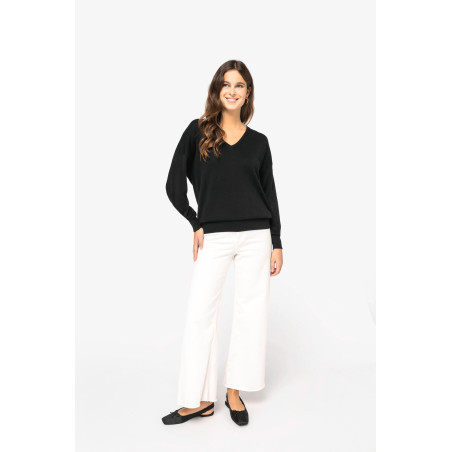 Pull écoresponsable col V en lyocell femme Personnalisable | BCM Goodies - 1