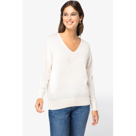 Pull écoresponsable col V en lyocell femme Personnalisable | BCM Goodies - 2