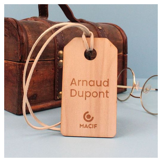 Étiquette bois bagage ou boutique