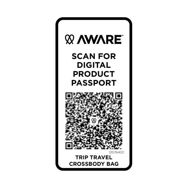 Sac bandoulière de voyage Trip Aware™ recyclé - Polyester sergé 290D - RPET 210D/PU - Sangle réglable - Code QR - Capacité 1 lit