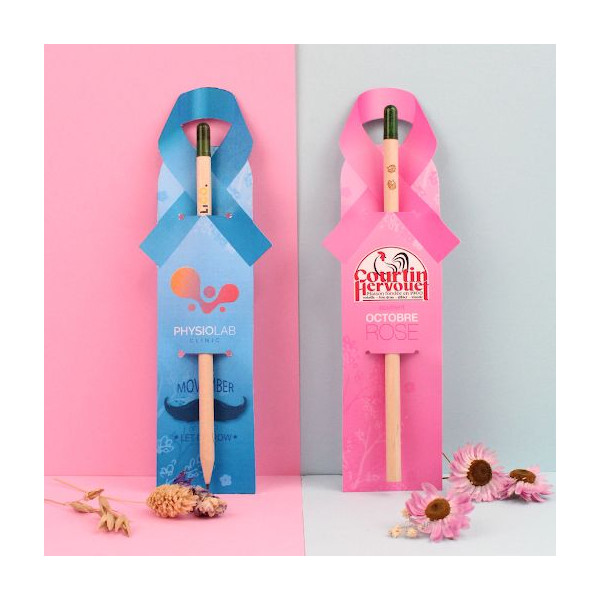 Crayon à graines étui ruban personnalisé – Goodies écologiques pour communication d’entreprise