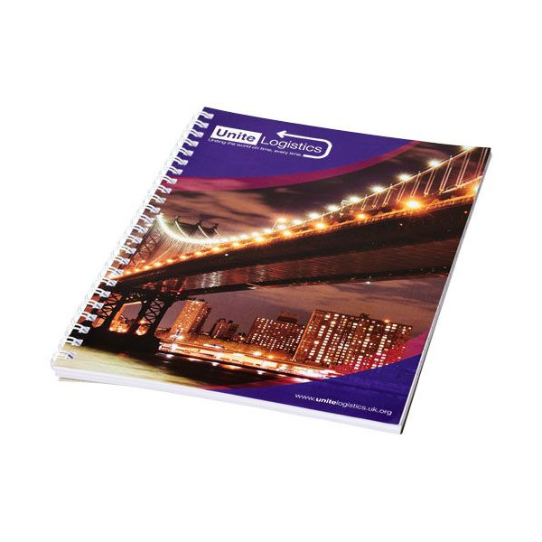 Carnet de notes à spirales A5 Desk-Mate® avec couverture arrière imprimée - BCM Goodies