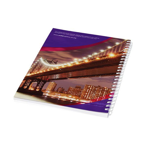 Carnet de notes à spirales A5 Desk-Mate® avec couverture arrière imprimée - BCM Goodies