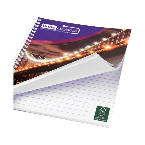 Carnet de notes à spirales A5 Desk-Mate® avec couverture arrière imprimée - BCM Goodies