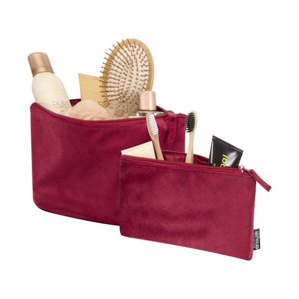 Trousse de toilette en polyester velvet gomme recyclé certifié GRS - Set de 2 pochettes pour voyages d'affaires - BCM Goodi