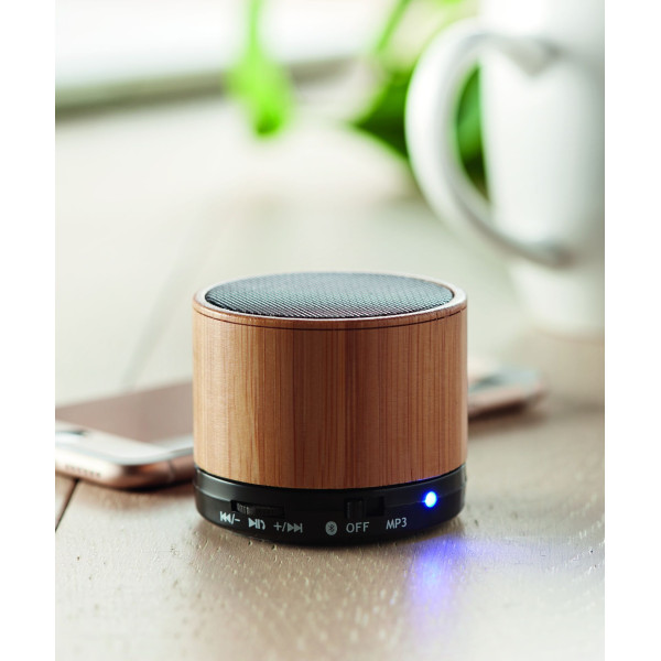 Haut-parleur sans fil en bambou ROUND BAMBOO - Qualité sonore exceptionnelle - BCM Goodies
