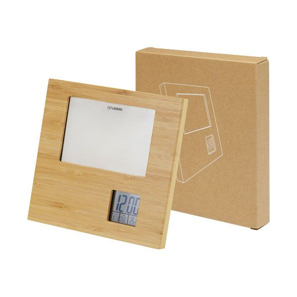 Cadre photo Sasa en bambou avec thermomètre Personnalisable | BCM Goodies