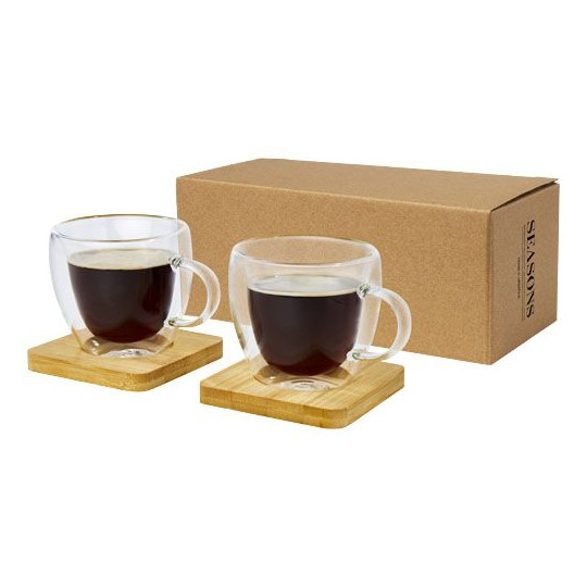 Tasse Manti 2 pièces en verre à double paroi de 100 ml avec sous-verre en bambou  Personnalisable | BCM Goodies