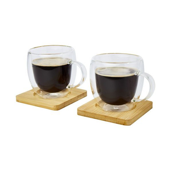 Tasse Manti 2 pièces en verre à double paroi de 250 ml avec sous-verre en bambou  Personnalisable | BCM Goodies