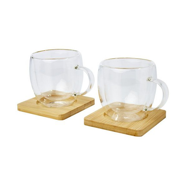 Tasse Manti 2 pièces en verre à double paroi de 250 ml avec sous-verre en bambou  Personnalisable | BCM Goodies