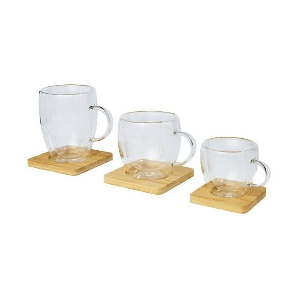 Tasse Manti 2 pièces en verre à double paroi de 250 ml avec sous-verre en bambou  Personnalisable | BCM Goodies