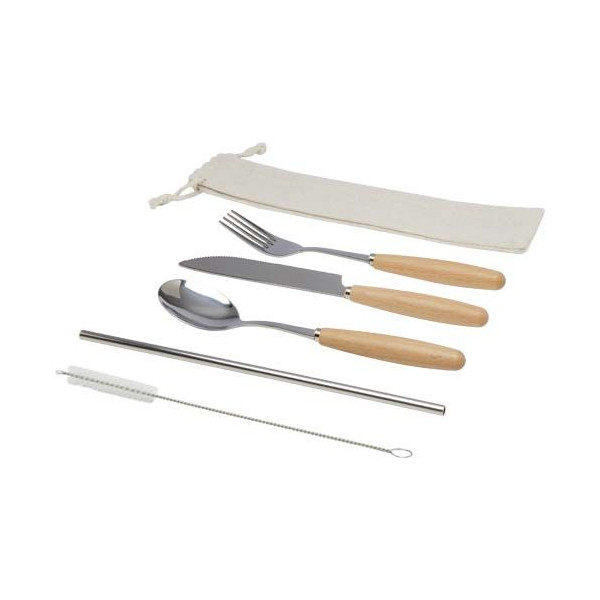 Ensemble de couverts Root 5 pièces en acier inoxydable et bois de hêtre  Personnalisable | BCM Goodies