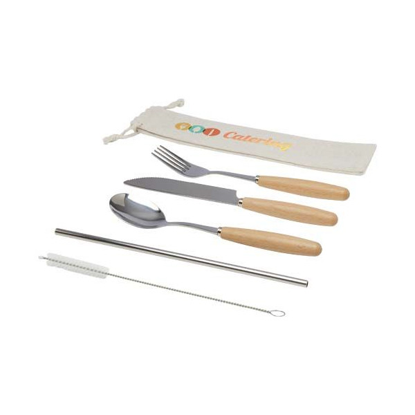 Ensemble de couverts Root 5 pièces en acier inoxydable et bois de hêtre  Personnalisable | BCM Goodies