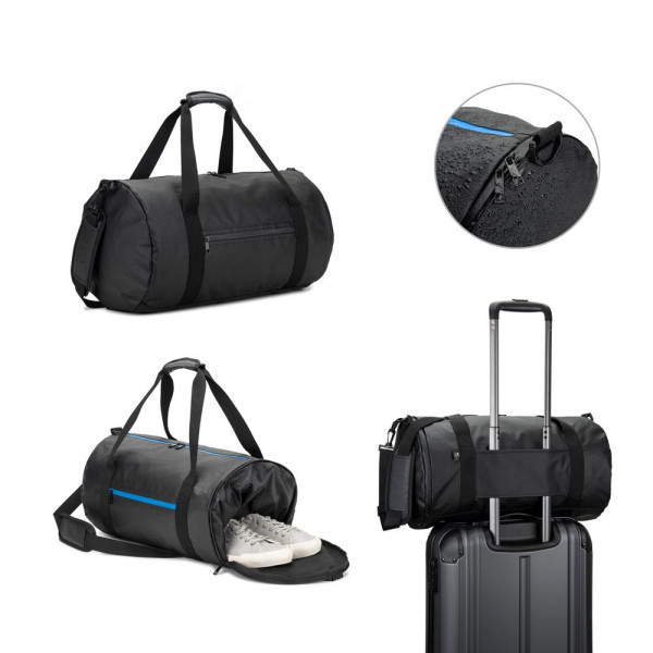 Sac de sport cylindrique OSASCO SPORT en polyester recyclé haute densité 600D avec compartiment latéral pour les chaussures - BC