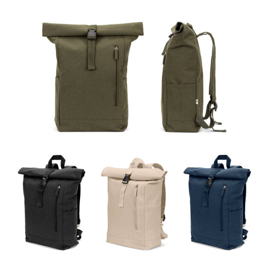 Sac à dos à enroulement en coton recyclé et polyester recyclé SAINT - Sac publicitaire durable et responsable - BCM Goodies