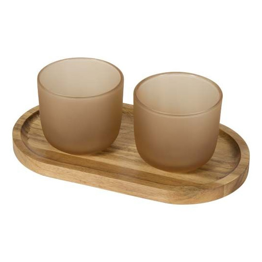 Plateau de service en bois et tasses en verre Male - Finition mate - BCM Goodies