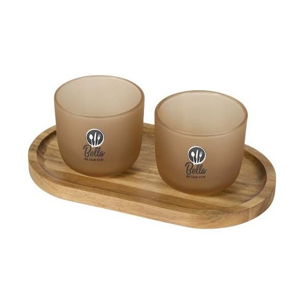 Plateau de service en bois et tasses en verre Male - Finition mate - BCM Goodies